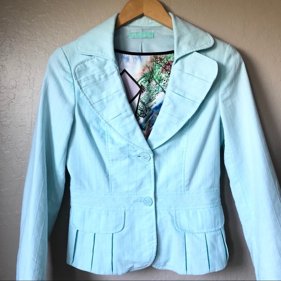 Light Aqua Slim Fit Blazer, Size 2 - Picture 2 of 15